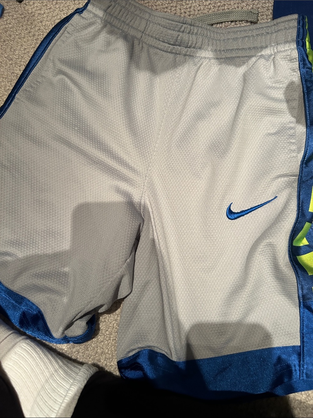 Nike Light Gray Athletic Shorts with Blue Trim